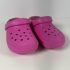 Crocs Classic Lined Clog Kids Pink Fuzzy Lined Slip-On Casual Shoes US 8