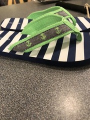 J. Crew Kids Youth Sz 3 Crew Cuts Flip Flops Nautical Theme Anchor Stripe Green