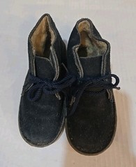 Vintage Kids Navy Blue Leather Suede Lamb Wool Shoe Boots Size 8 Boys Unisex