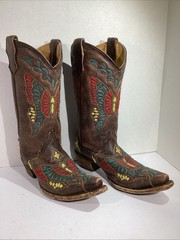 Corral Teens Size 4 Brown Leather Snip Toe Western Mid-Calf Boots SK1-8