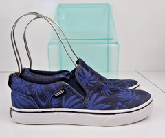 Vans Classic Slip-On Sneakers Navy Blue Palm Trees Youth Size 4.5