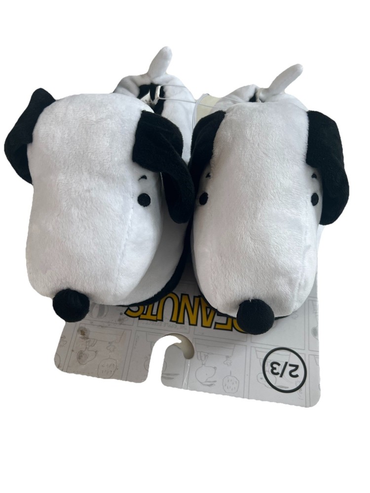 Peanuts Snoopy Kids Plush Slippers Black White Size 2/3 Unisex NWT