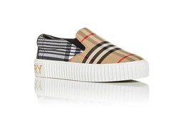 BURBERRY UNISEX KIDS HARWICK CHECK SLIP ON SNEAKERS, BEIGE 26T EU / 9.5T US, NIB