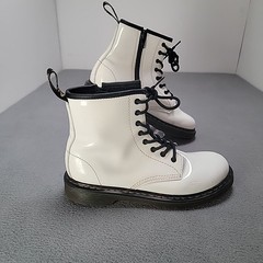 Dr. Martens 1460 White Patent Leather Combat Boots Lace Up/Zip Ankle Size 4M 5W
