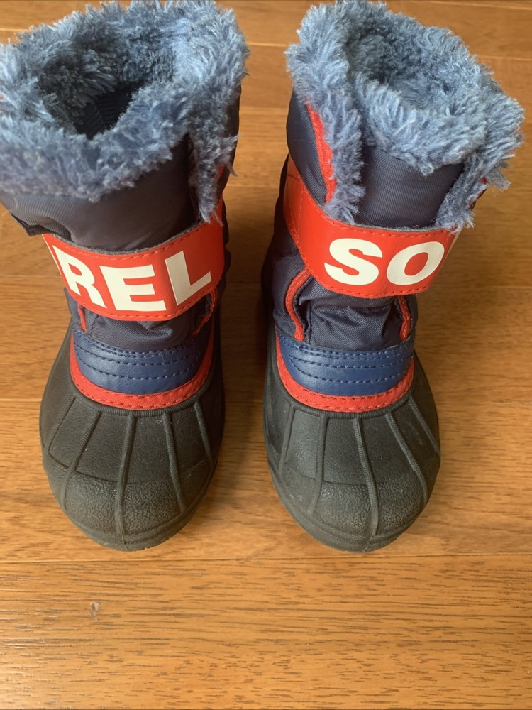 Sorel Commander Snow Boots Black/Blue Red Kids Size 9 NC1805 591