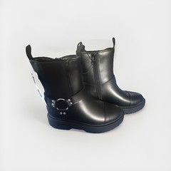 art class Unisex Kids Black Biker Boots Buckle Zipper Mid-Calf Size 13