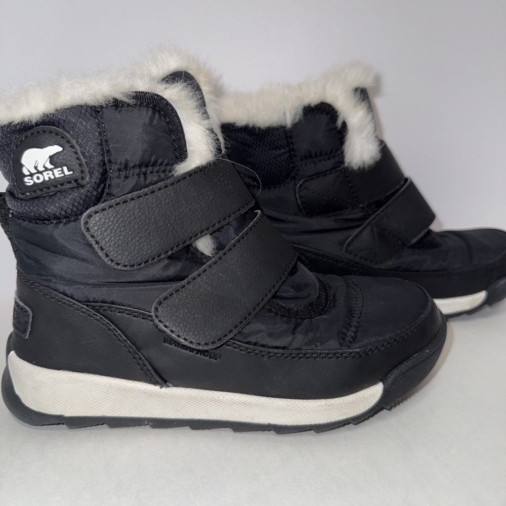 Sorel Kids Whitney II Strap WP black Boots S10 Hook & Loop Straps Snow Fur Lined