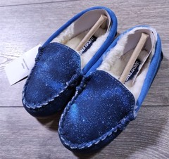 Lands End Slippers Little Boys Girls Size 9 Blue Galaxy Mocassin House Shoes
