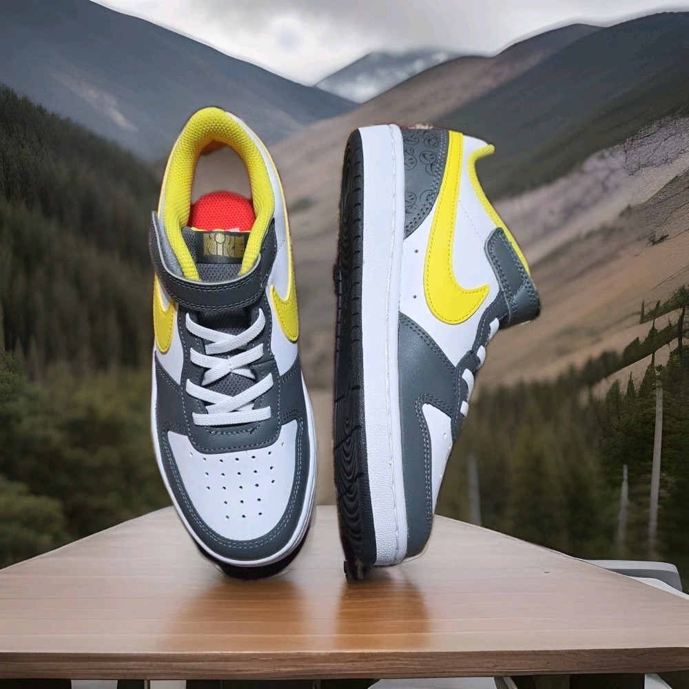 Nike Court Borough Low 2 SE PS ‚White Grey Yellow Strike‘ DO6689 100 Size 1Y US