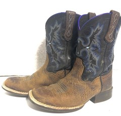Ariat Brown & Blue Leather Square Toe Cowboy Boots Youth Size 12 Style 10012794