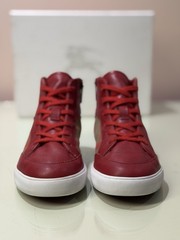 $225 BURBERRY Mini Haypark Check Parade 29 12 Red Leather Sneakers Shoes &BOX