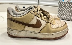 Nike Air Force 1 Beige Brown Leather Unisex Kids Low Top Sneakers