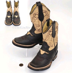 White Diamonds Boots Kid Sz 8.5(15.5MX) Brown Cream Leather Rodeo Western Cowboy