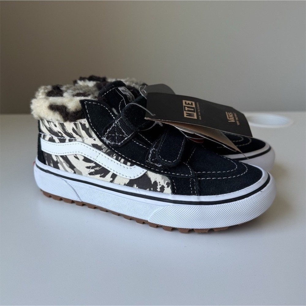 VANS Unisex High Top Sneakers Hook & Loop Faux Fur Animal Print Primaloft NWT