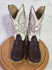 Roper Bumps Ostrich Square Toe Kids White Brown Cowboy Boots Sz 10-10.5?