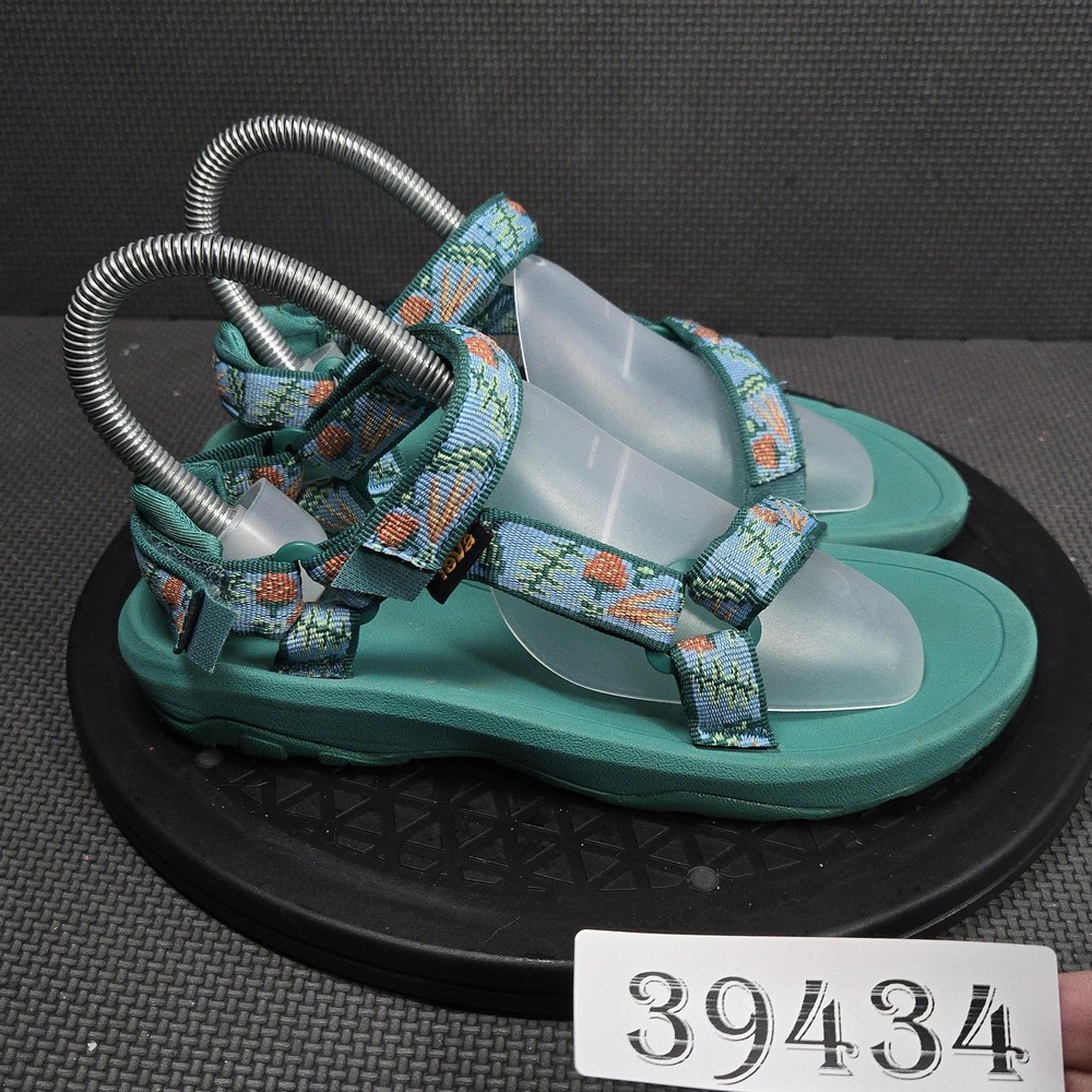 Teva Sandals Kids Size 3 Green Floral Strappy Hook & Loop Shoes 1019390C