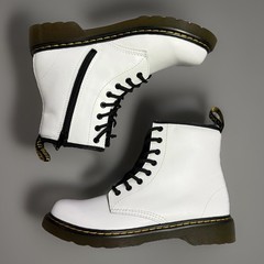 Doc Martens 1460 J Boots Youth Girls Size 5 White Patent Leather Zip Lace Up