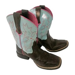 Ariat Unisex Kids Boots Western Leather Tombstone Brown Turquoise Pull-On S-13.5