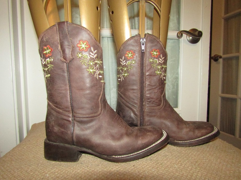 Mexico Square Toe Western Boots Side Zip Youth size US 1 Mex 21