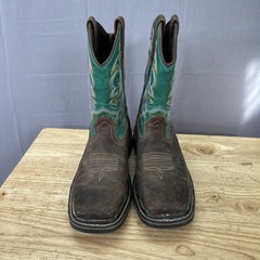 Georgia Boots Kid’s 8″ Carbo Tec, Leather Brown/Turquoise Size 4M Square Toe