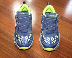 SKECHERS ~ New! Kid’s Size 1 ~ BLUE + NEON GREEN Velcr* Strap Athletic Sneakers