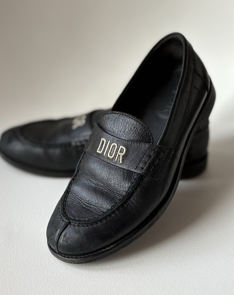 Christian Dior Kids Black Leather Loafers EU 34 Made in Italy No Box