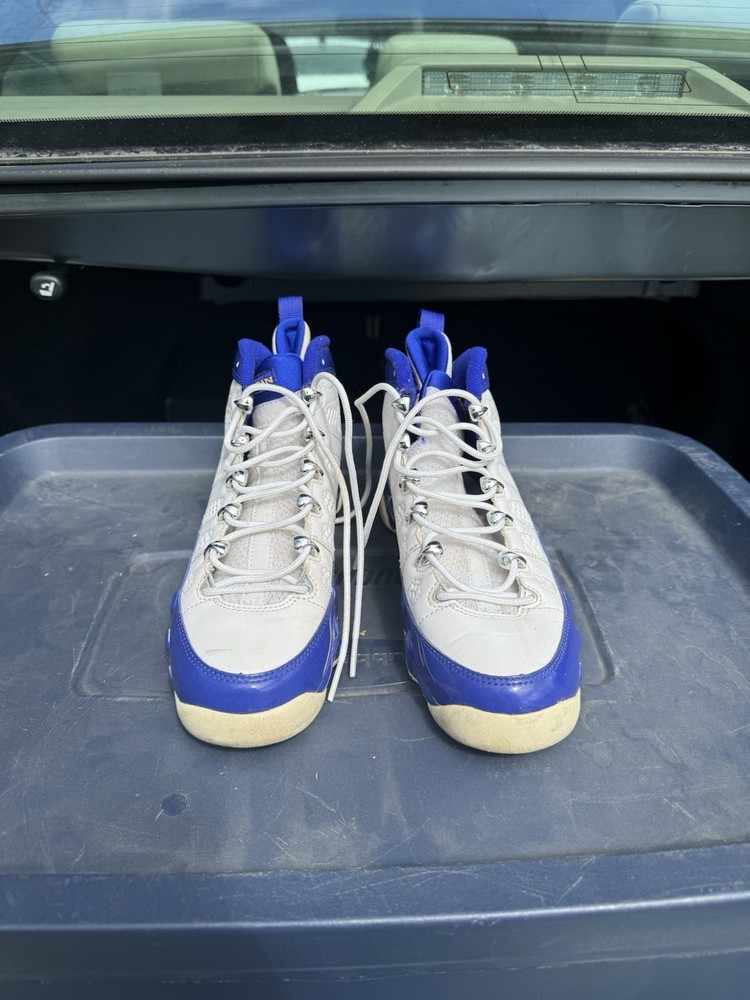 Jordan Air Jordan 9 Retro BG White Blue Yellow 6Y High Top Basketball Sneakers
