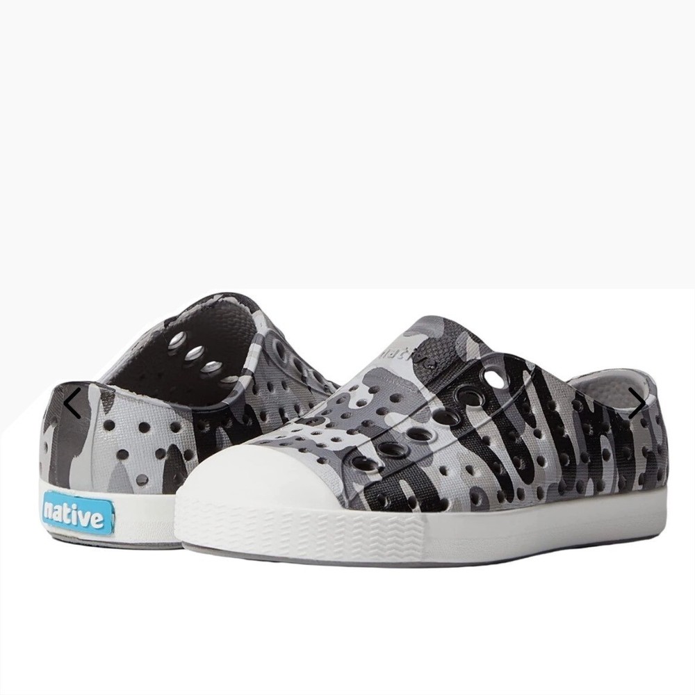 Native Jefferson Print Kids Mist Camo Grey Slip On Shoes C10 13100101-8999 NEW