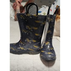 Kids Construction Vehicle Light Up Rain Boots Waterproof Pull On Blue Yellow 11