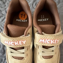 Mickey Kids Sneakers Beige Brown Rubber US 11 Hook & Loop Cartoon