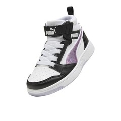 PUMA Rebound V6 Mid Top Sequins Slip On Toddler Girls Black, White Sneakers Cas