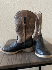Roper Boots Size 9 Black Ostrich Print Brown Embroidered Kids Boots