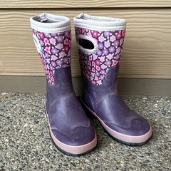 Bogg Boots Kids Floral Rubber Rain Boots Mid-Calf Purple Pink US 3 EU 35