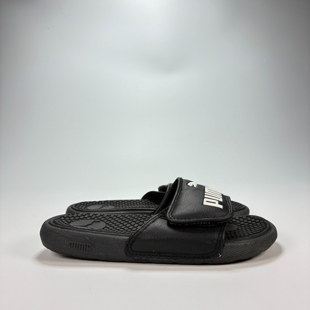 Puma Cool Cat V Black Slides Sandals Comfort Slip On Casual Shoes Youth Size 12