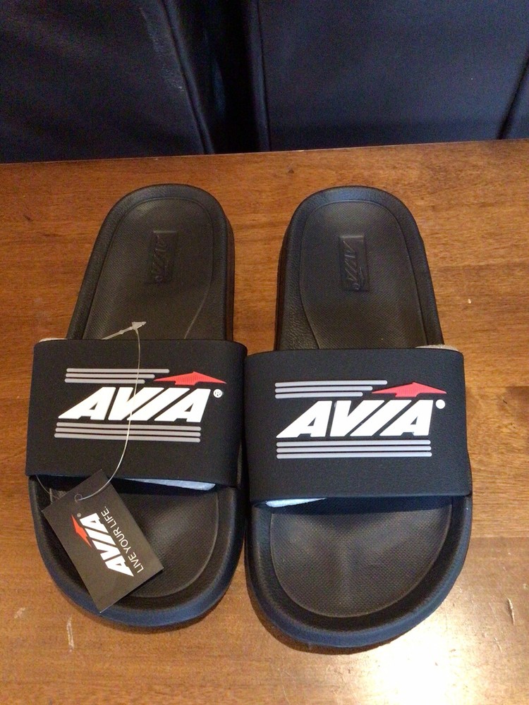 AVIA Slides Sandles New Black And Gray Unisex Kids Size 4 NWOB