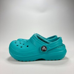 Crocs Classic Lined Clogs Blue Faux Fur Winter Warm Slip On 203506 Youth Size 10
