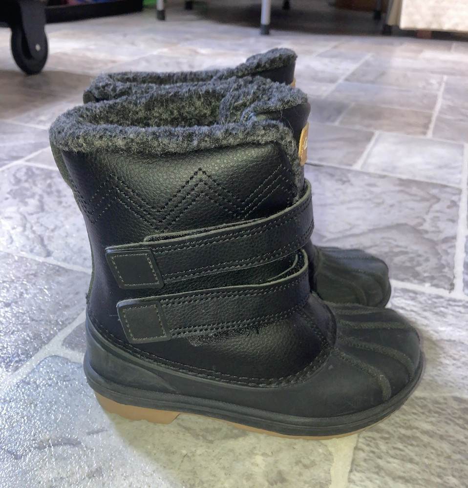 Cat & Jack Unisex Kids Black Snow Boots Faux Fur Lined Hook & Loop Size 11