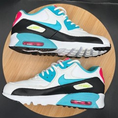 Nike Air Max 90 Sneakers White Blue Black Pink (GS) Size 7Y