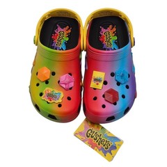 Crocs Gushers Classic Clogs with Jibbitz Charms Kids Size J4 Colorful Shoes