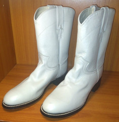JUSTIN LEATHER COWBOY BOOTS JUNIOR SIZE 4 1/2 D, LIGHT GRAY #3713Y NEARLY NEW