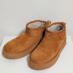 Brown Suede Shearling Lined Mini Boots Unisex Faux Fur Comfort