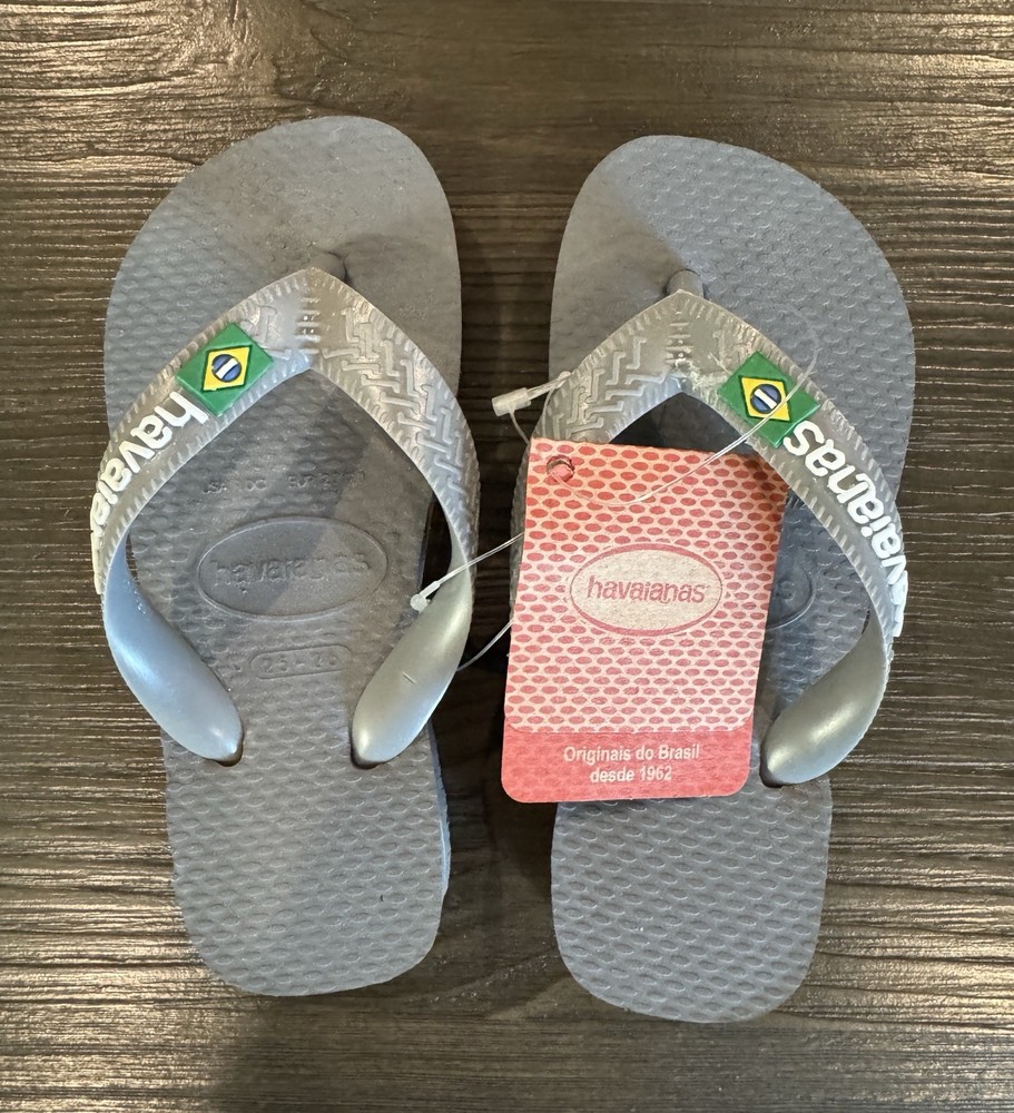 NWT Havaianas Brasil Mix Flip Flops Kids Boys Girls 10C US 27/28 EUR Steel Grey