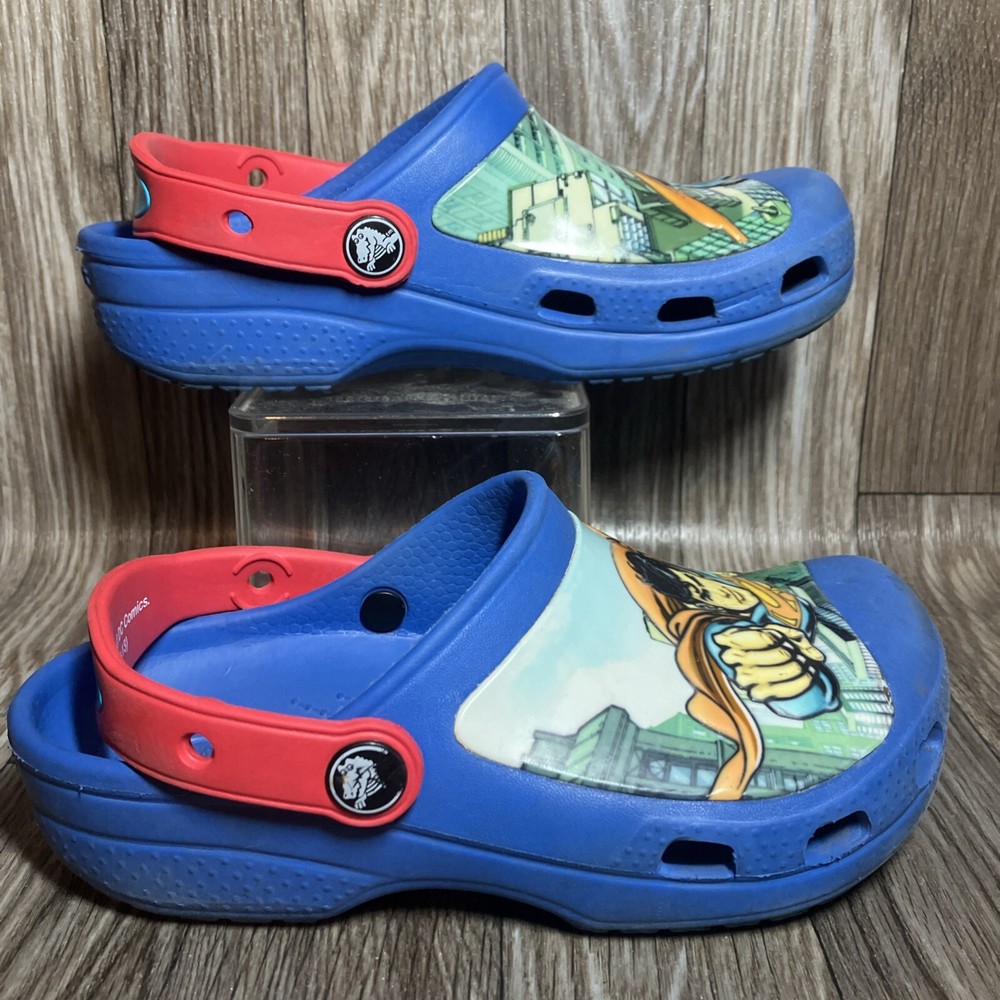Crocs Superman Blue Red Rubber Clogs Slip On Shoes Little Kids Size 1