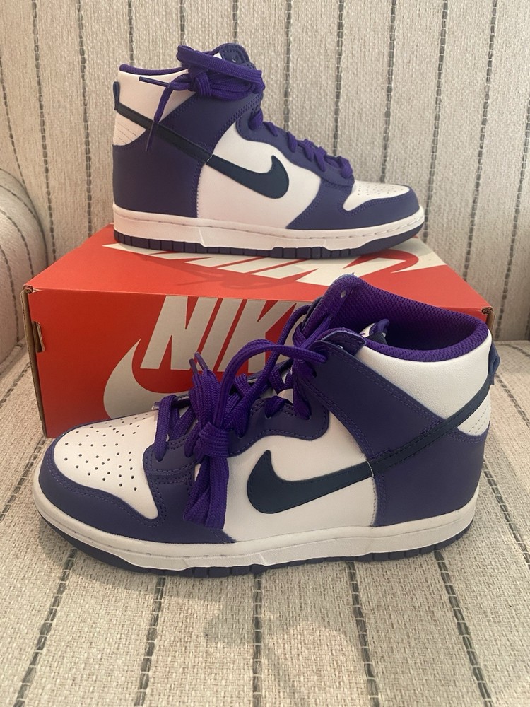 Nike Dunk Hi White Midnight Navy GS Unisex Shoe Size 5Y Purple DH9751-100