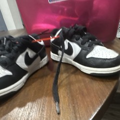Nike Dunk Low Black/White Leather Low Top Sneakers Kids US 12C CW1588-100