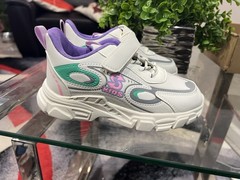 S Kids Athletic Shoes White Purple Green Hook & Loop Lace Up Unisex Kids