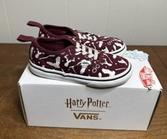 VAN x HARRY POTTER Authentic Elastic Maroon & White Toddler Slip On Sz 9.5