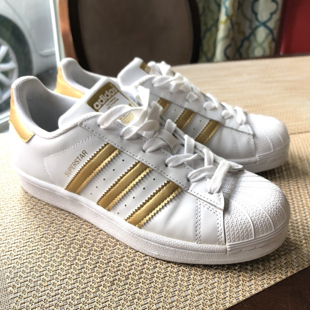 Adidas Superstar White Leather Gold Shoes Size 4 Uk 3.5