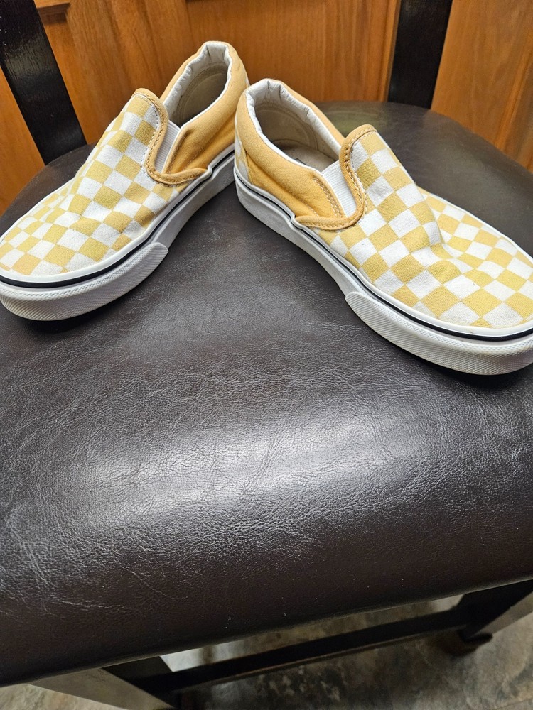 Vans Off The Wall White and Yellow Checkered Slip-On Sneakers Youth 5.5
