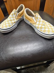 Vans Off The Wall White and Yellow Checkered Slip-On Sneakers Youth 5.5